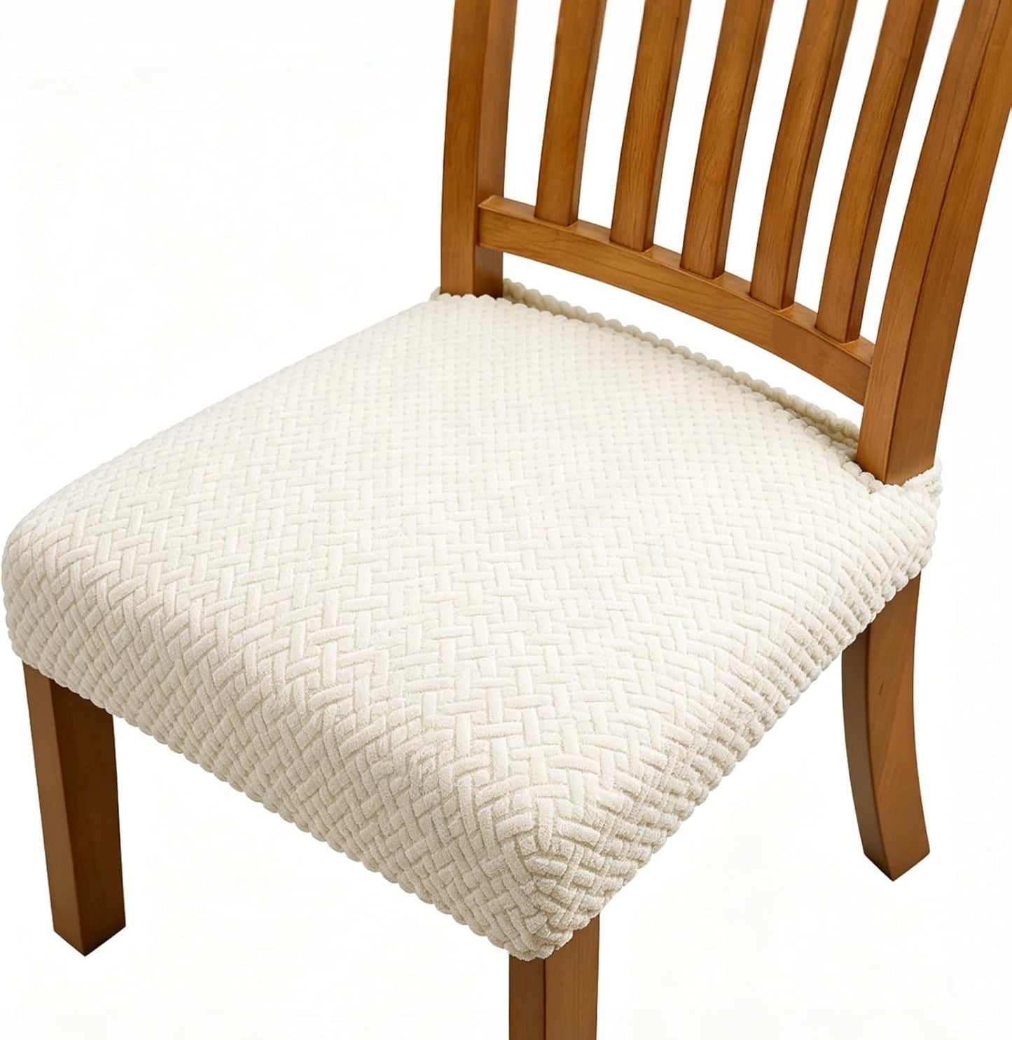 Dioxide Chair Covers for Dining Room Chairs,Chair Seat Covers Fit Stretch Jacquard Removable Slipcover Protector for Hotel Ceremony Banquet Wedding Party (Rear-Gapped,Beige Stripe,4PC,Not Waterproof)