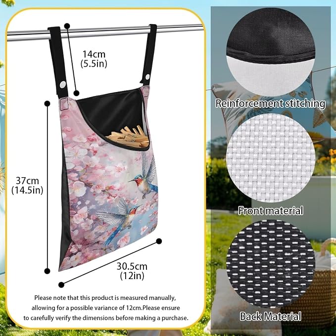 2 Pcs Pin Bag, Hummingbird Print Clothes Pin Hanging Bag Clothespin Storage - Image 7