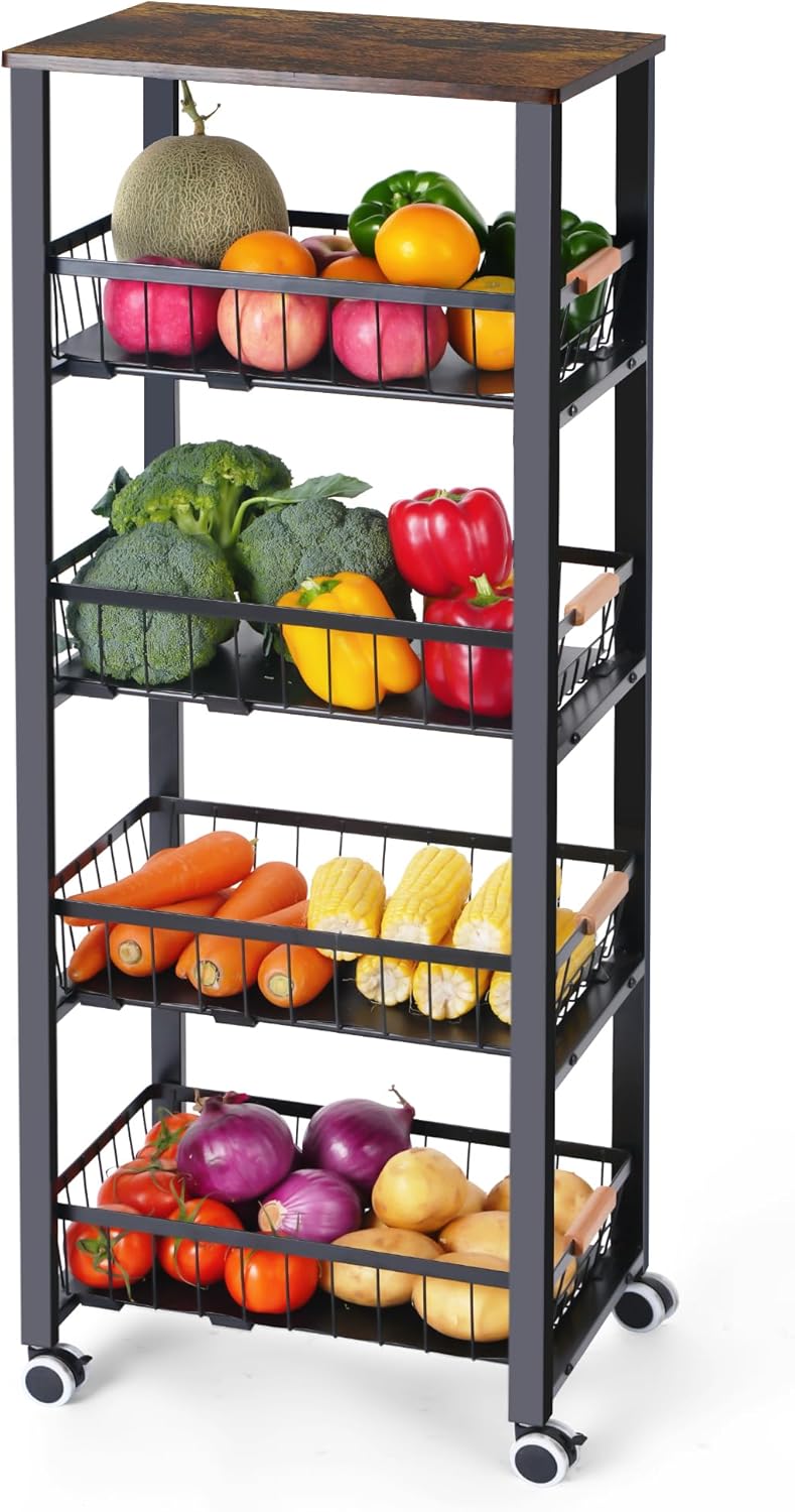 Mythinglogic 5-Tier Fruit & Vegetable Organizer with 4 Pull-Out Baskets