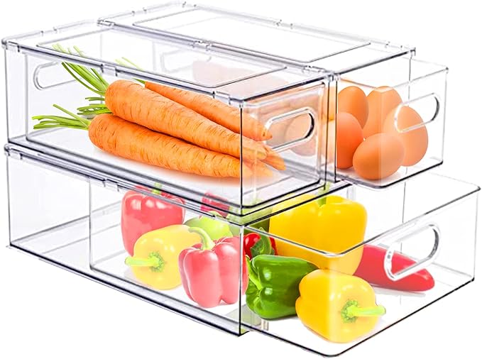 bealy 3 Pack Fridge Organizer and Storage, Fridge Drawers Clear Stackable by bealy