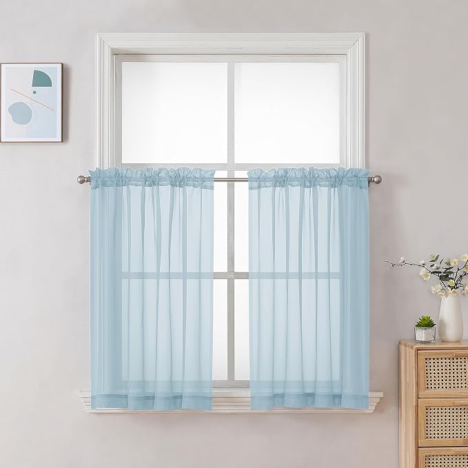 Chyhomenyc Sky Blue Sheer Curtains 30 inch Length 2 Panels, Light Filtering by Chyhomenyc