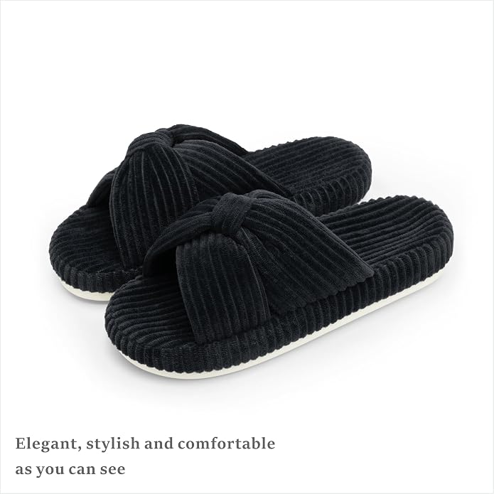 Chantomoo Slippers for Women Memory Foam House Bedroom Corduroy Bow Crossbands - Image 5