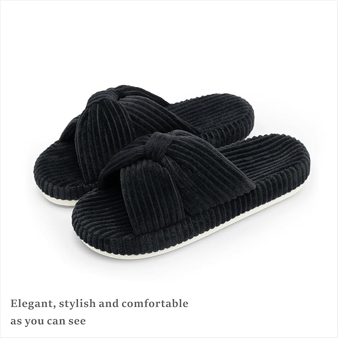 Chantomoo Slippers for Women Memory Foam House Bedroom Corduroy Bow Crossbands - Image 5