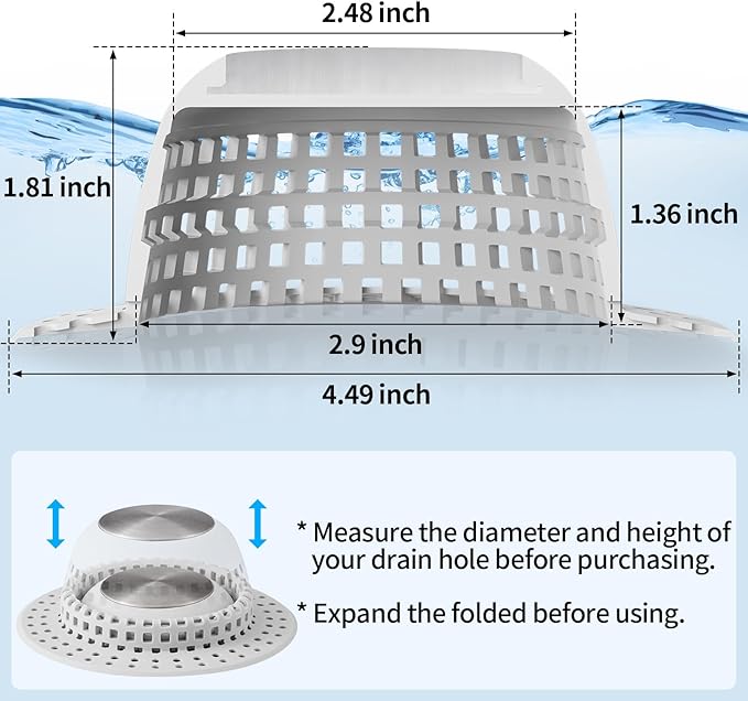 Shower Drain Hair Catcher, Bathtub Drain Cover Foldable Silicone Shower & Tub - Image 6