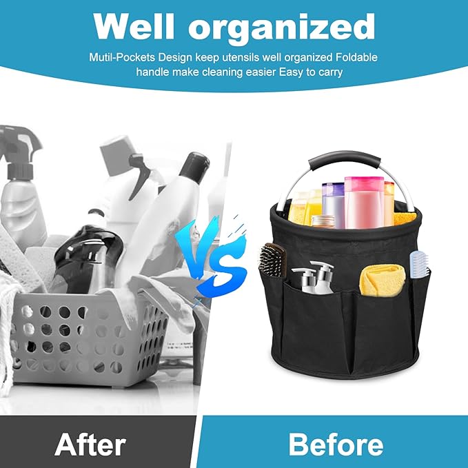 Qivine 17L Cleaning Caddy with Handle, Cleaning Supply Caddy Foldable Tool Bag - Image 3