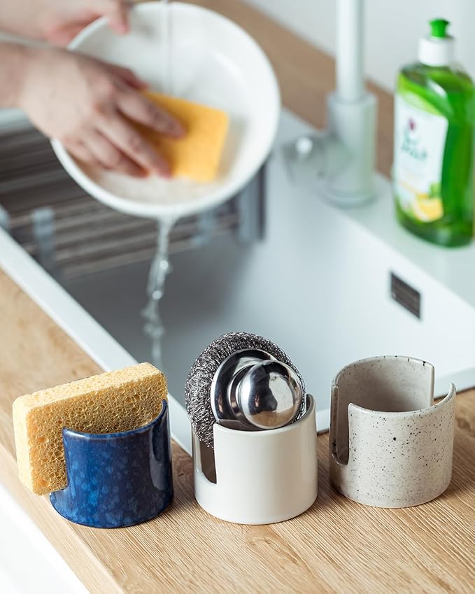 Sponge Holder for Kitchen Sink, Ceramic Dish Sponge Drying Caddy Scrubby Daddy - Image 6