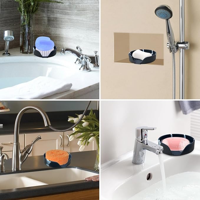 Self Draining Soap Dish, Silicone Suction Cup Soap Holder Tray Savers Container - Image 6