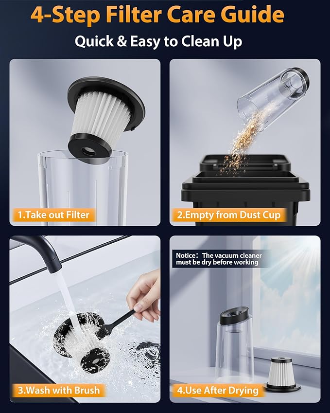 Handheld Vacuum Cordless 1.1 Pounds Car Vac 10000PA Hand Held Vacuums 4-in-1 - Image 6