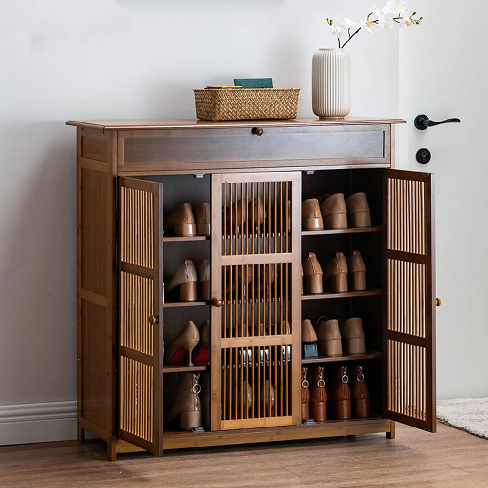 Bamboo Shoe Storage Cabinet with Drawer and Wide Top,5-Tier Shoe Storage Cabi...