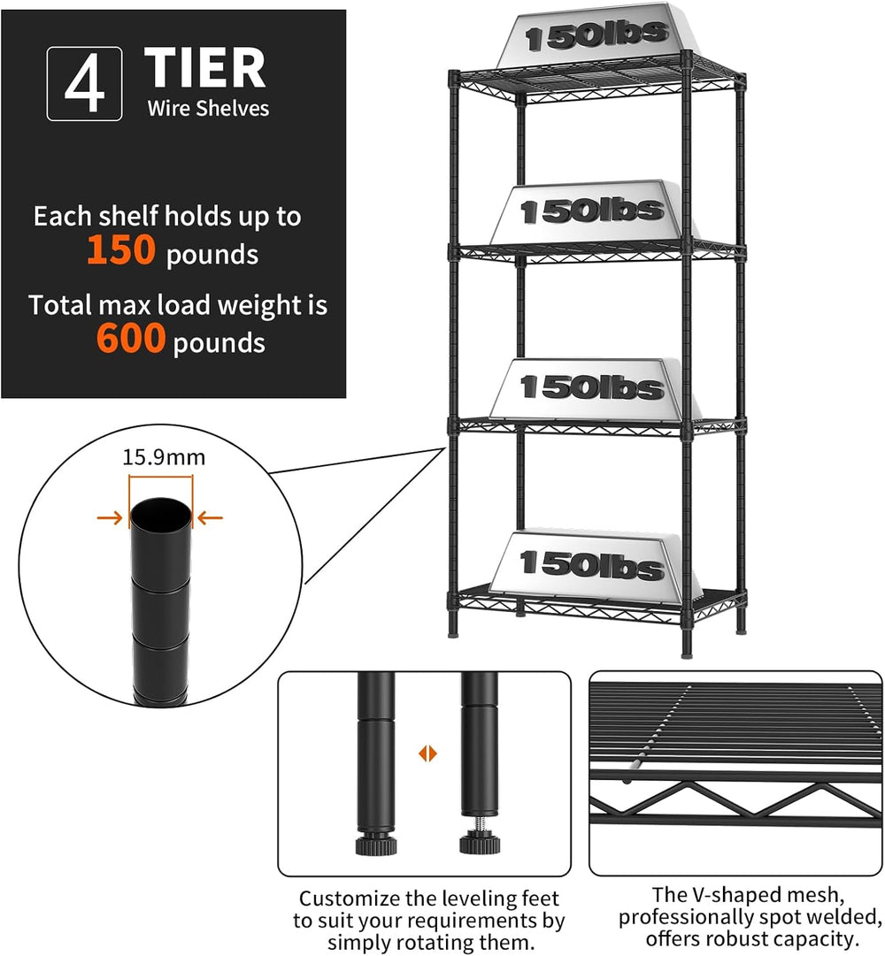 Golpart 4Tier Adjustable Storage Shelves Metal Wire Shelving Standing Shelf