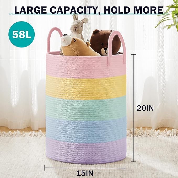 YOUDENOVA Laundry Hamper Basket, Woven 58L Tall Laundry Basket - Image 3