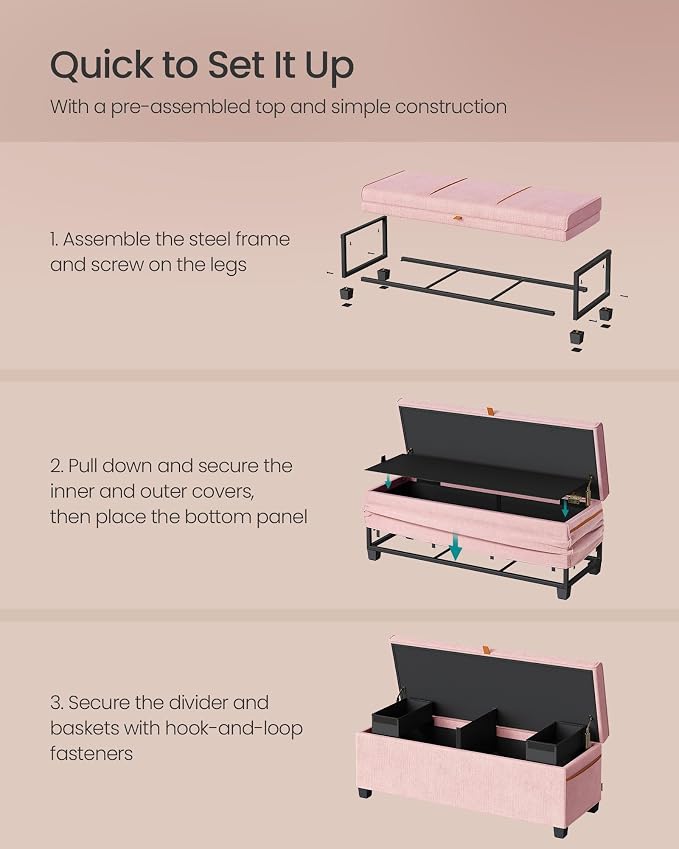 SONGMICS Storage Ottoman Bench, Storage Chest, 15.7 x 43.3 x 15.7 Inches - Image 6