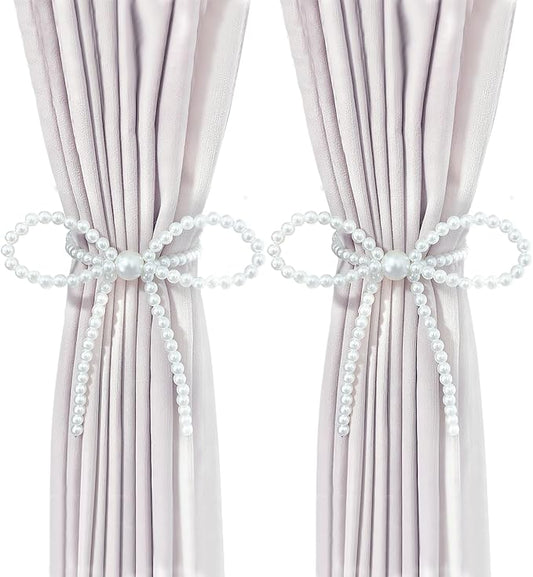 Magnetic Tiebacks for Curtains, 2 Pack Bow Pearl Curtain tiebacks Curtain by Aimery