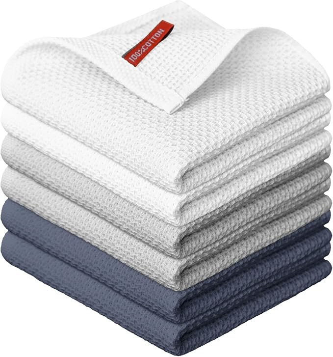 Artoid Mode 100% Cotton White Light Dark Grey Waffle Weave Kitchen Dish Cloths by ArtoidMode