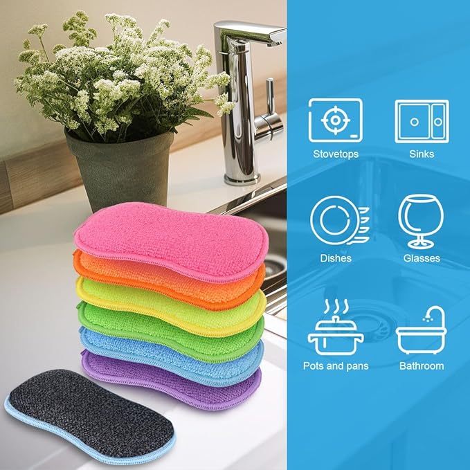 HOMEXCEL 12 Pack Multi-Purpose Scrub Sponges Kitchen, Dish Sponge, Non-Scratch - Image 6