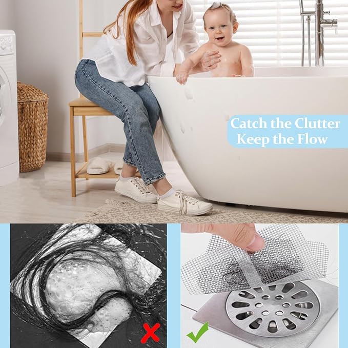 30pcs Disposable Shower Drain Hair Catcher Screen Sticker 4" X 4" Square Floor - Image 5