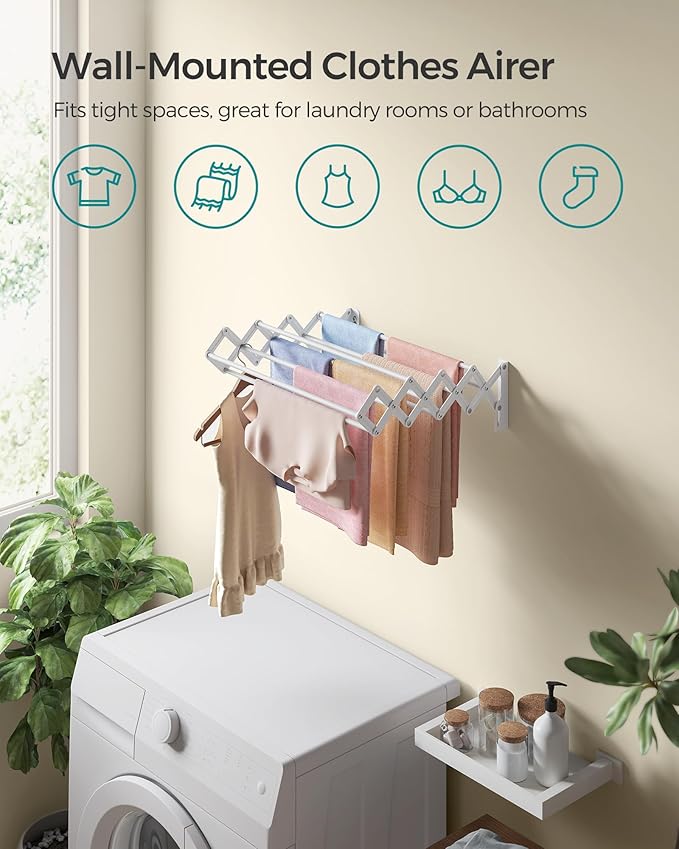 SONGMICS Clothes Drying Rack, Wall-Mounted Drying Rack Clothing, Small - Image 3