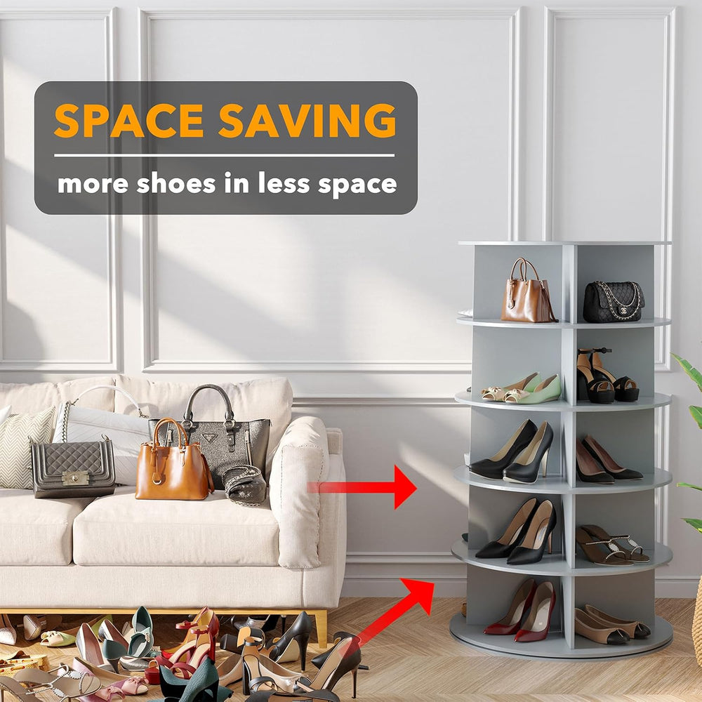 SpaceAid 5 Tier Rotating Shoe Rack Tower, Spinning Shoe Display Lazy Susan, R...