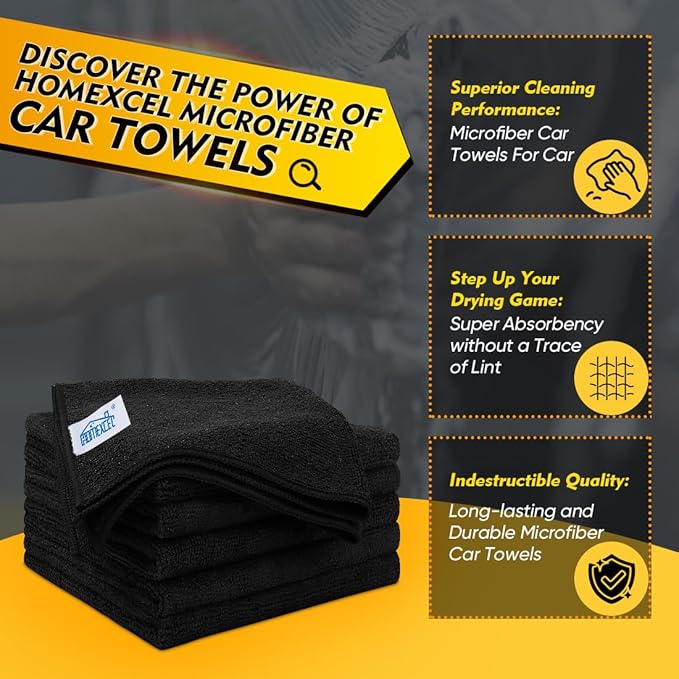 HOMEXCEL Black Microfiber Cleaning Cloth 6 Pack, 12.5 x 12.5 inch Microfiber - Image 2