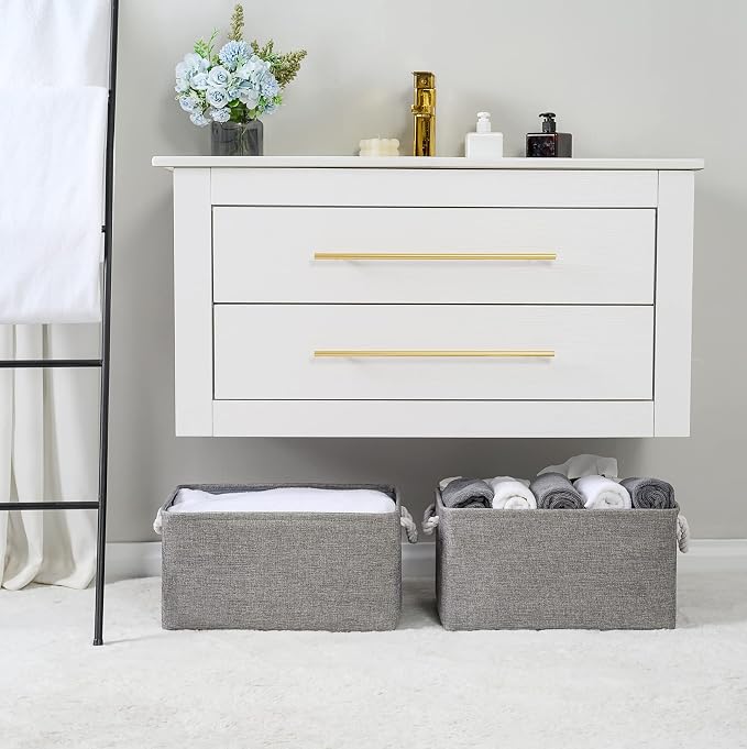 TheWarmHome Large Storage Bins Basket, 2 Pack Grey Fabric Storage Cubes - Image 5