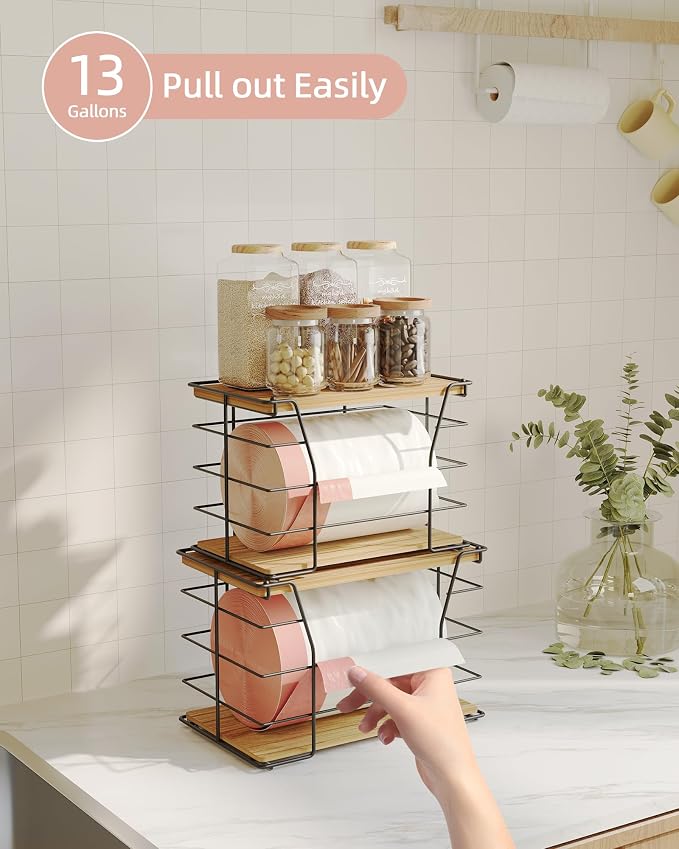 2 Pack Trash Bag Holder/Dispenser, Stackable Storage Laundry Kitchen Organizers - Image 4