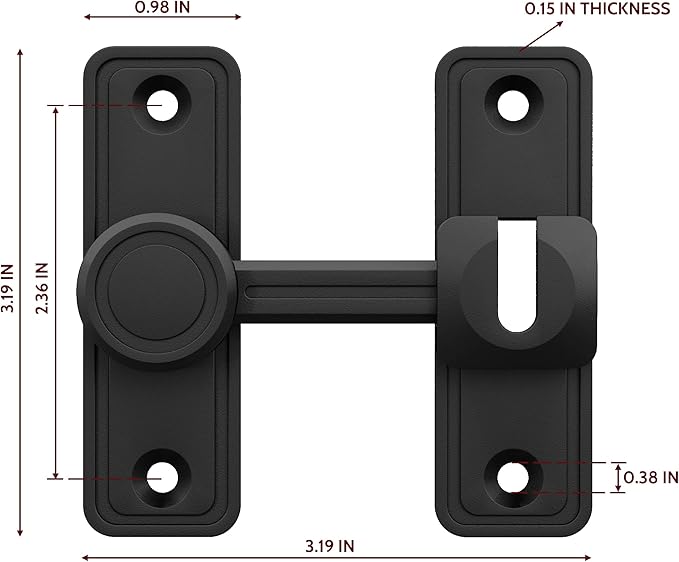 Barn Door Privacy Latch, 90°/180° Swing Slide Lock, Zinc-Alloy, Adhesive or - Image 2