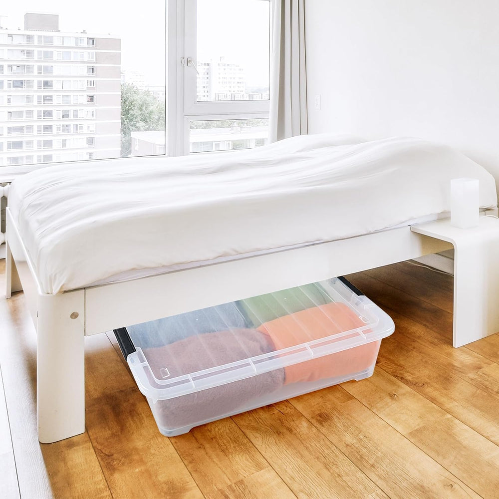 Vababa 25 L Wheeled Under Bed Clear Plastic Storage Bins with Lid, Set of 4