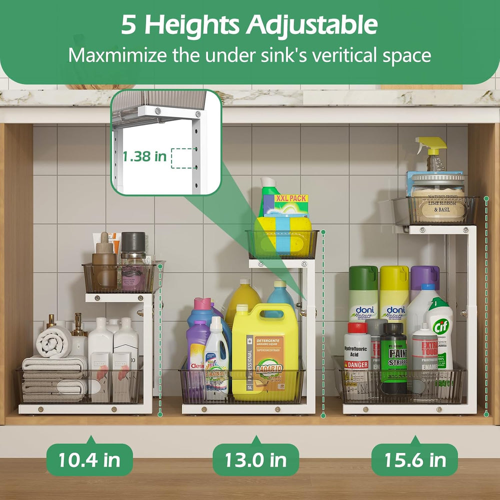 ADRIMER Under Sink Organizer 2 Packs, Pull Out Kitchen Sink Organizer, 2 Tier...