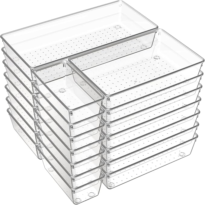 Criusia 21 Pack Large Clear Plastic Drawer Organizer Trays | BPA-Free Acrylic by Criusia