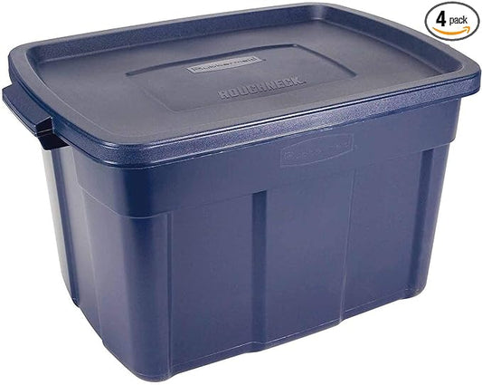 Rubbermaid Roughneck Tote 25 Gal, 4 Pack, Made in USA, Dark Indigo Metallic by Rubbermaid
