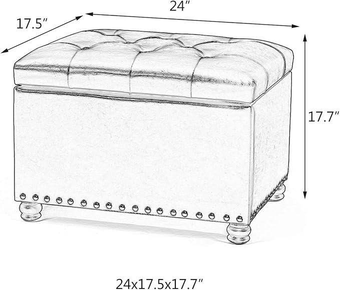 24'' Leather Storage Ottoman Rectangular Foot Rest Stool - Image 3