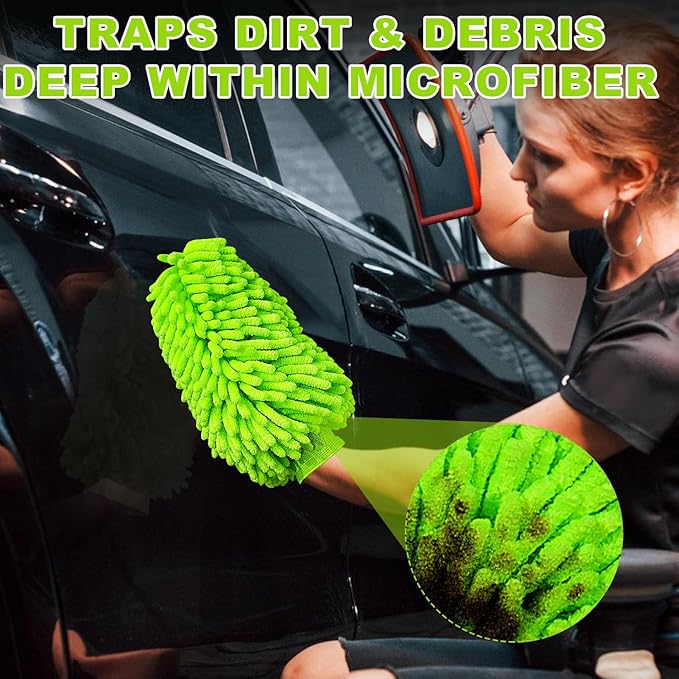 Car Wash Mitt, 2 Pack Premium Chenille Microfiber Wash Mitt, Scratch-Free & - Image 5