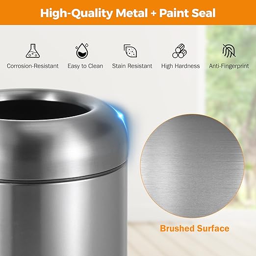BEAMNOVA 16.5 Gallon Trash Can Open Top Outdoor Indoor Commercial Stainless - Image 3