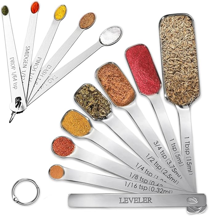 Stainless Steel Measuring Spoons Set of 13, Includes 7 Rectangular Measuring by YUNNKEEY