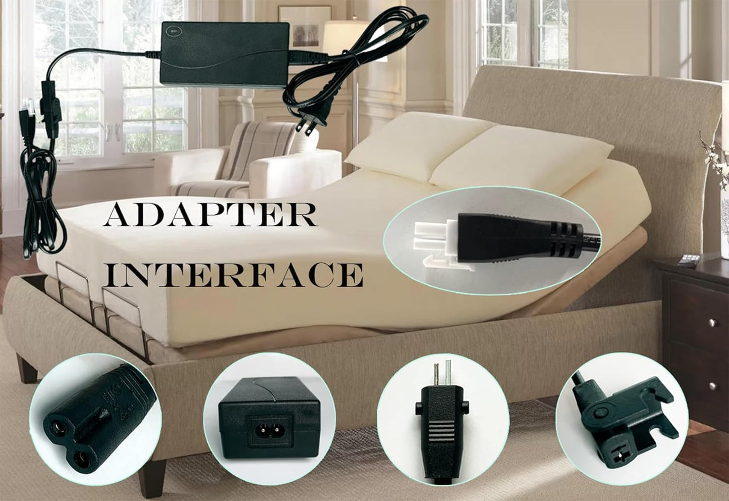 Adjustable Bed Base Power Supply Adapter，Electric Bed Power Supply Replacement Power Cord Kit Compatible for Ergo, Extend, Sealy Ease and Serta New Generation Electric Bed