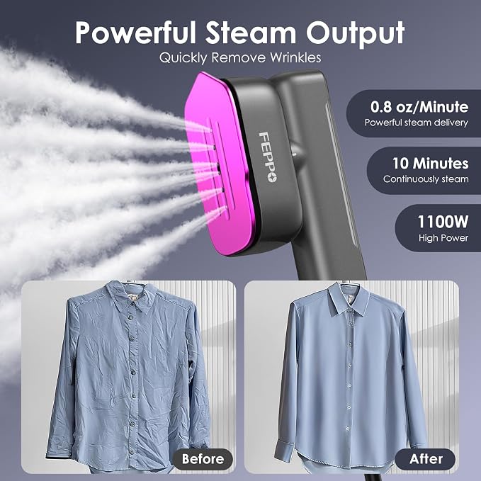 FEPPO Travel Steamer for Clothes, 110-240V Dual Voltage Portable Steamer & Iron - Image 4
