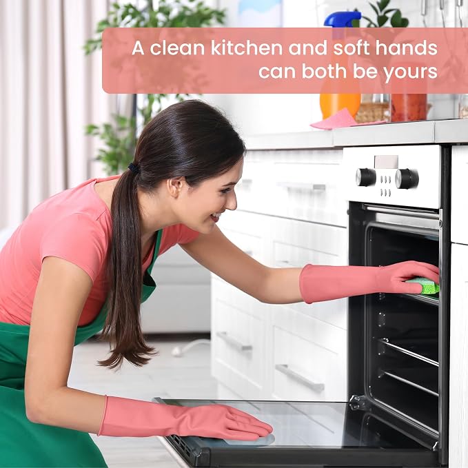 Rubber Cleaning Gloves for Dishwashing, 4 Pairs Reusable Kitchen Gloves for - Image 6
