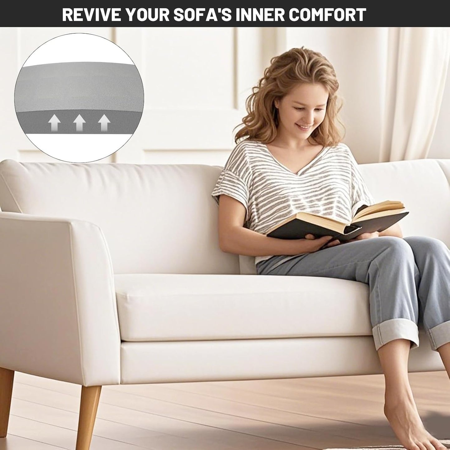 Couch Cushion Support for Sagging Seat, 20"x20"x2" 40D High Density Curved Foam Sofa Cushion Support, Under-Cushion Sag Repair,Grey Set of 3