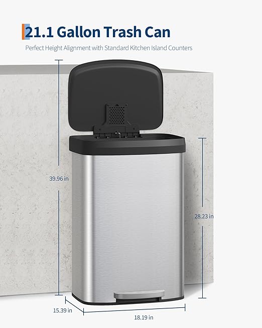 Garvee 21 Gallon / 80 Liter Stainless Steel Trash Can - Image 6