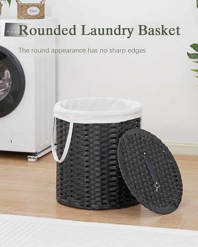 Laundry Hamper with Lid Wicker Laundry Hamper Round 26.5 Gal Laundry Basket - Image 2
