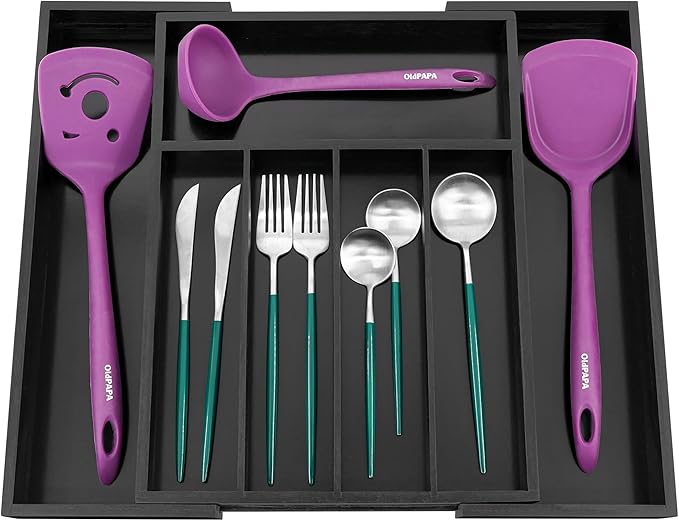 Utoplike Bamboo Silverware Drawer Organizer, Expandable Kitchen Utensils Drawer - Image 7