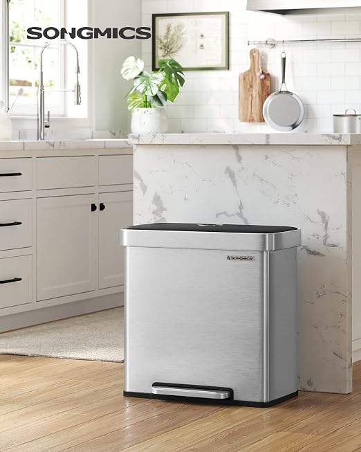 SONGMICS Kitchen Trash Can, 16 Gallon Dual Compartment Garbage Can, 60L Pedal - Image 2