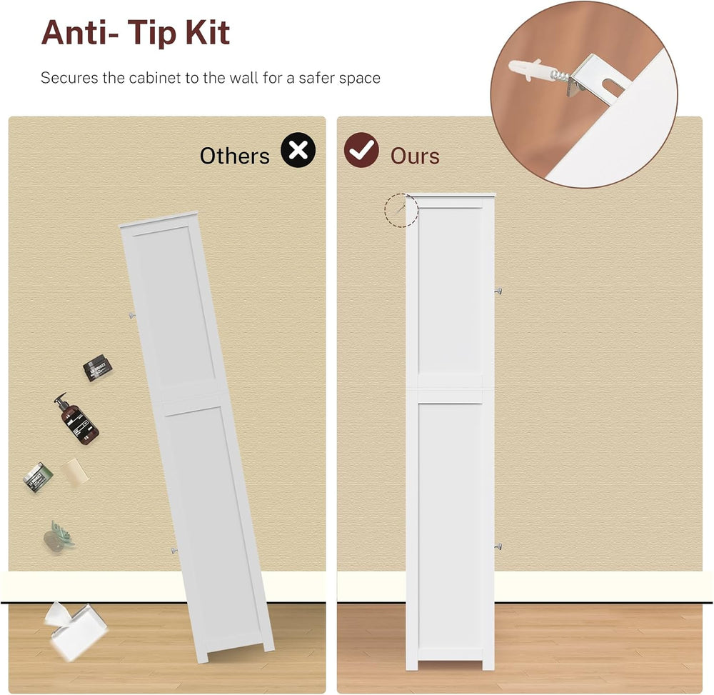 TEENFON 66.9" H Tall Bathroom Cabinet with 2 Doors & 1 Drawer, Narro...