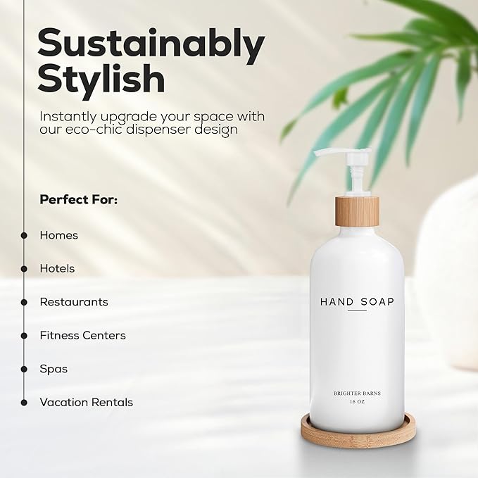 White Glass Hand Soap Dispenser Bathroom Set by Brighter Barns - Image 2