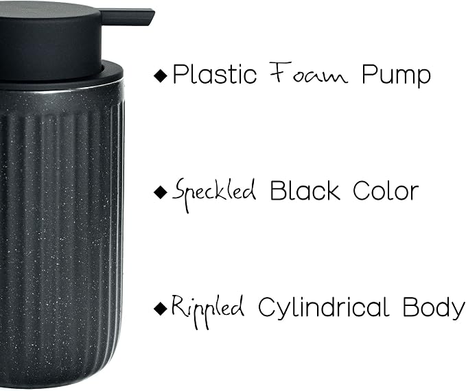 Black Ceramic Foaming Soap Dispenser, Speckled Rippled 12 oz Bottle - Image 2