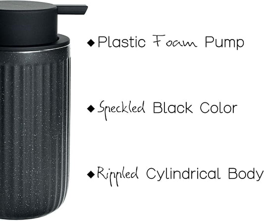 Black Ceramic Foaming Soap Dispenser, Speckled Rippled 12 oz Bottle - Image 2