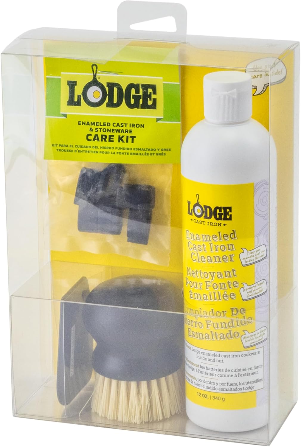 Lodge Enameled Cast Iron and Ceramic Stoneware Care Kit, 5 Piece | 100% Biodegradeable Formula for Enameled Cast Iron & Ceramic Stoneware, Dye and Bleach-Free, Non-Toxic Cleaner