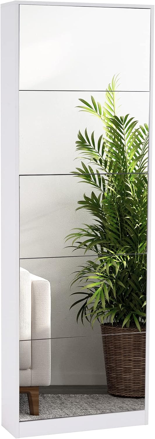 Mirror Shoe Cabinet, Hidden Shoe Storage Organizer with Flip Drawers Door, 5 ...