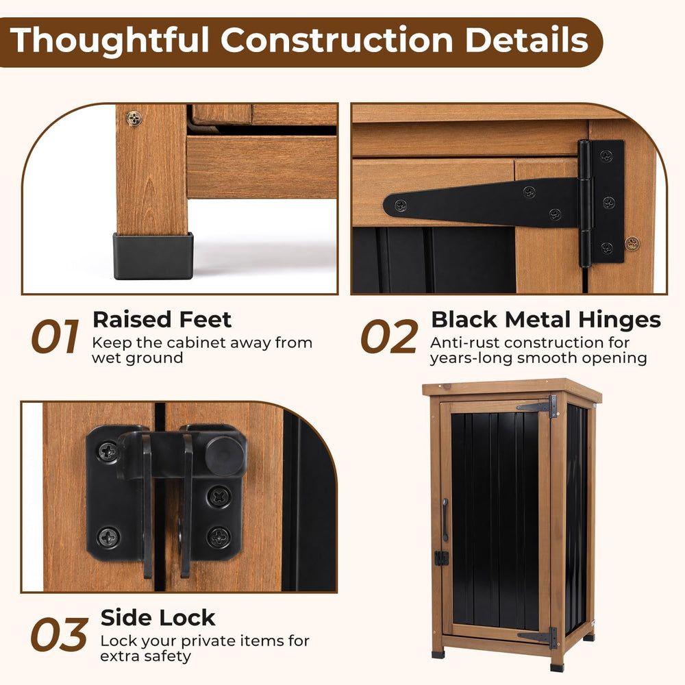 PetsCosset Small Outdoor Storage Cabinet Waterproof with Metal Top, Wood &amp...