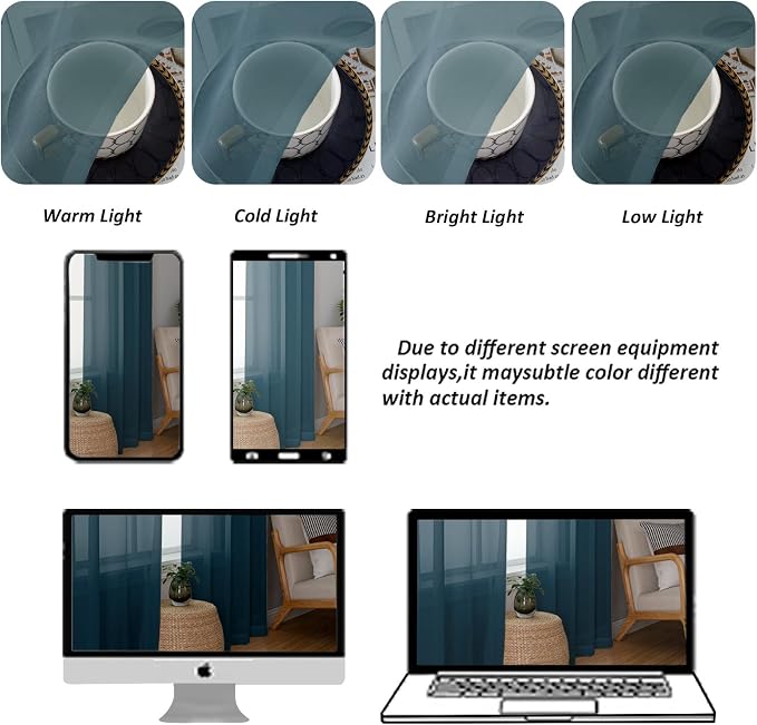 Chyhomenyc Stone Blue Sheer Curtains 78 Inches Long 2 Panels Set - Image 4